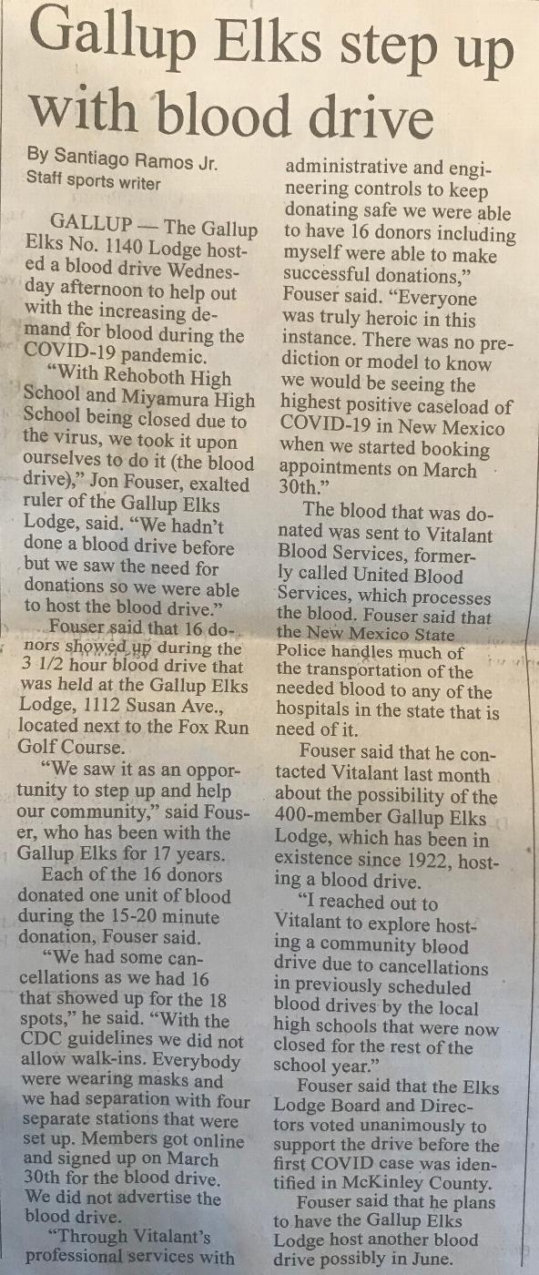 News Artical on Elks Lodge