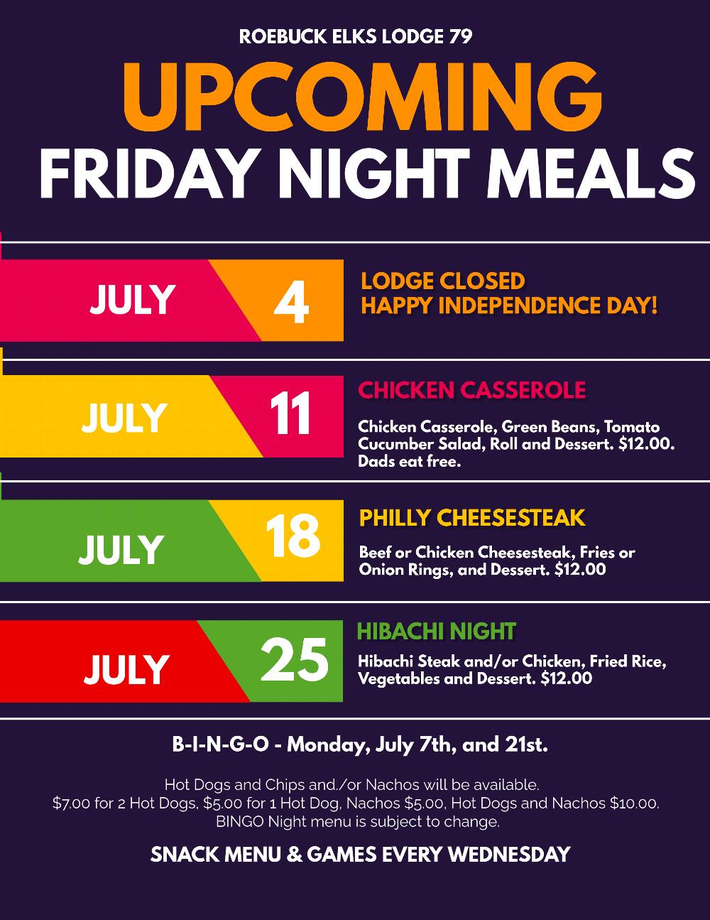 Join us for a Friday Night Meal in July!