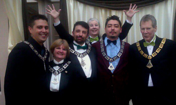 2012-2013 Lodge Officers (L-R): Inner Guard, Jon Rice; Treasurer, Susan Allen; Est. Lecturing Knight, Troy Hamer; Secretary, Teri Mohr; Est. Loyal Knight, Jesse Calixto; Exalted Ruler, C. Kevin Bouffiou