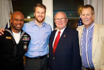 (L-R) Navy Recruiter Johnny Tarrant III, Stand Down Director Sam Barrett, Past Grand Leading Knight Dick Mitchell, Seattle Elks Leading Knight Kevin Bouffiou at the Stand Down Appreciation Dinner 11/11/11