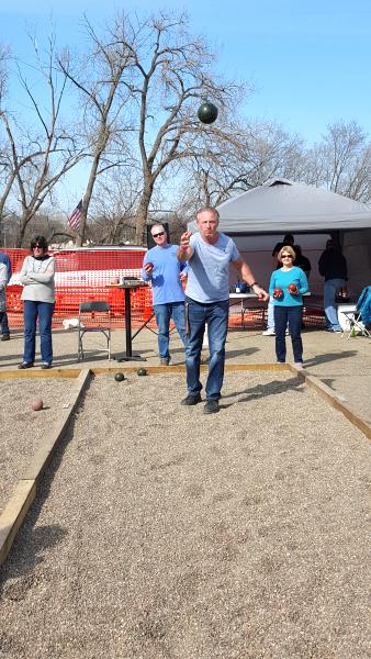 A serious contender in our annual Bocce Ball Tournament -  March 2016