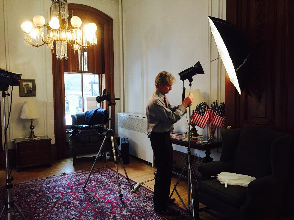 Photographer set up for Veteran's photos