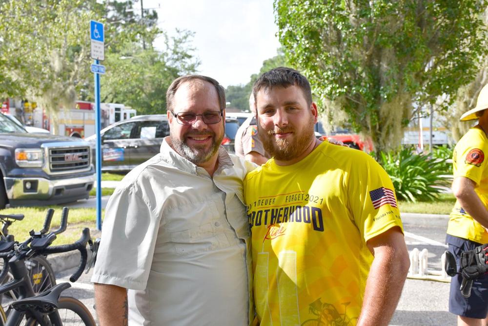 PDDGER John Dill from Live Oak Lodge with his son John David Dill.

John also donated 30 CASES of water to the Brotherhood Riders for their trip!