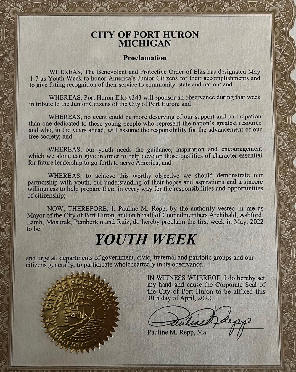 2022 Youth Week City Proclamation - May 1-7 