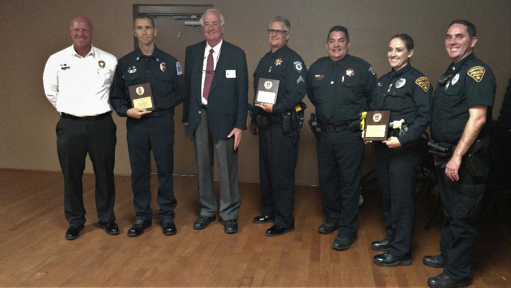 PER Wayne Burns honoring 1st responders from Tucson Police Officer Sarah Haught (10 yrs), Northwest Fire District Captain Josh Zent (15 yrs), and University of Arizona Corporal Micholjon Amando (18 yrs). Thank you for your service! 