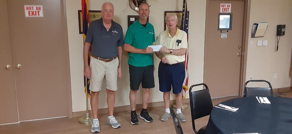 Tucson Lodge #385 using AEMP award to donate $1,000.00 to Tucson Amphi High School summer basketball. 7-1-2021  Photo caption:

L-R: ER W. Burns, Amphi Coach B. Hurley, AZ Elks Major Projects (AEMP) Committee chair B. Holyoak. 