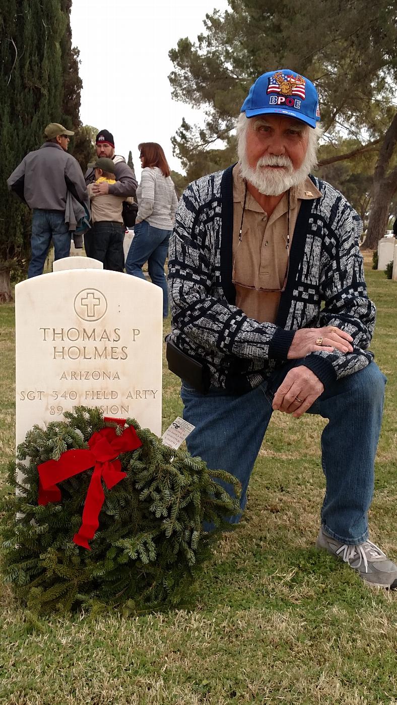 Lodge 385 PER Francis Hydock laying (Wreaths Across America)on the graves of fallen Veterans at the Evergreen Cemetery. 