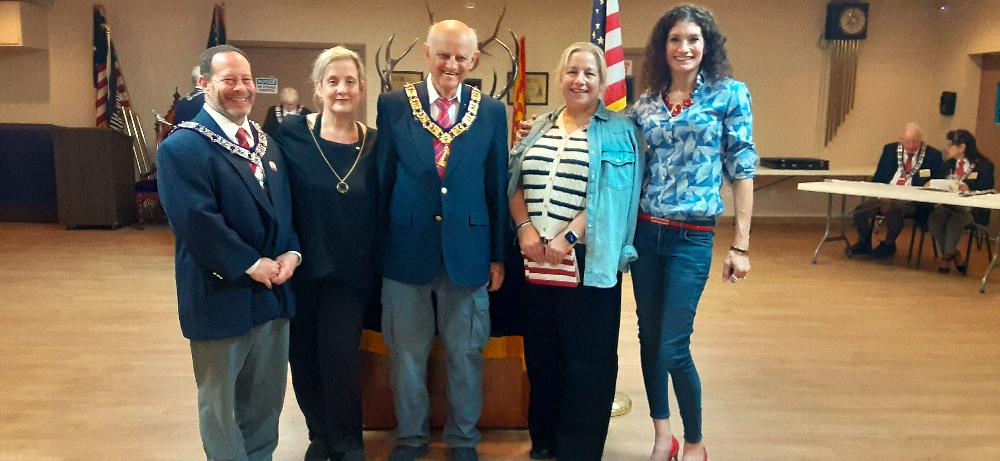 On April 22, 2025, our two newest members, L-R: Proposer Mark Dunn, new member Alana Dunn, ER Bob Crawford, new member Leslie Douglas, proposer Marisa Michaels. 