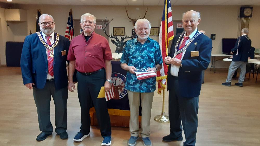 Tucson AZ Elks Lodge #385 two newest members.  L-R:  ER/proposer Richard Bernard, Randy Thompson, James Bek, Leading Knight/proposer Robert Crawford.  September 24, 2024.