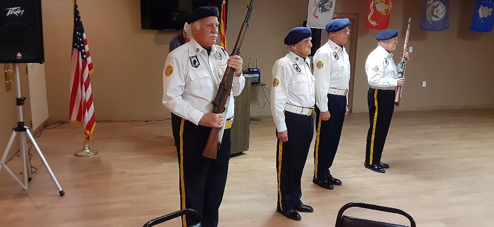 Lodge #385 PER Military Appreciation Event, Oro Valley American Legion Post 132, conducting the posting of the colors.  Lodge #385 member Gene Wickey on let.  October 23, 2021