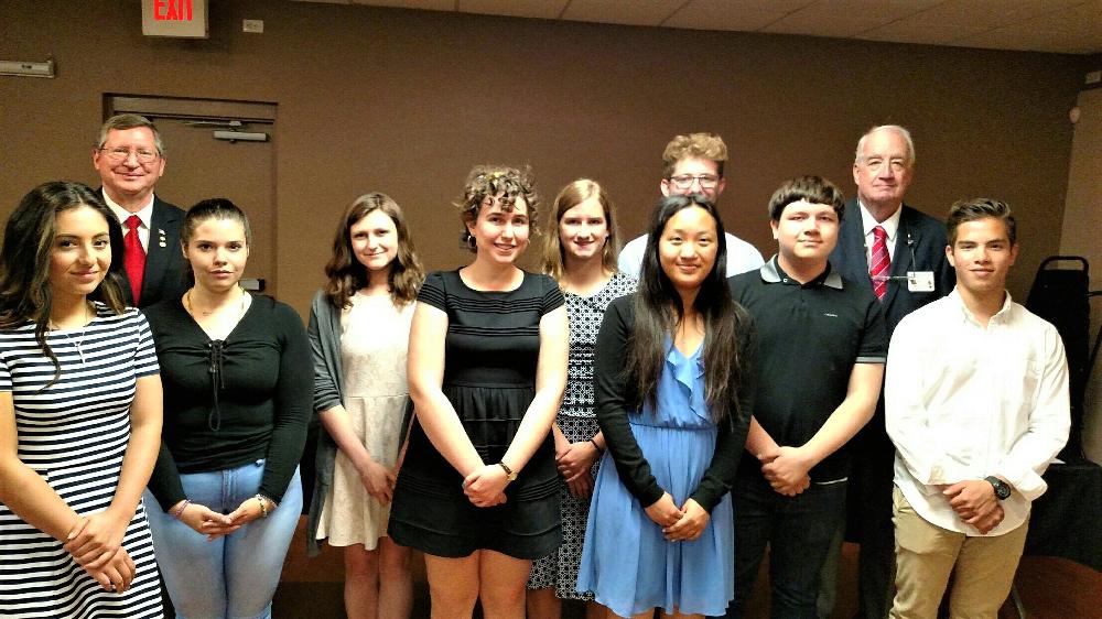 Tucson Lodge #385 Scholarship recipients. Left to right: Rebecca Amador; Scholarship Chairman, James Sanford,Laurel Montague; Grace Gephart;Renee Sarappo; Maya Levy; Kim Do; Logan Beers; Jason Canizales; PER/ Youth Activities Chairman, Wayne Burns and Jorge Armenta