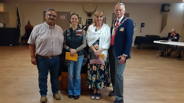 April 25, 2023 Tucson AZ Elks Lodge #385 newest members, (l-r), Robert Rodriguez (proposed by (Arnulfo Riesgo)  Michelle Pitt (proposed by Richard Bernard) Diane Winters, proposed by ER Curtis Winters.