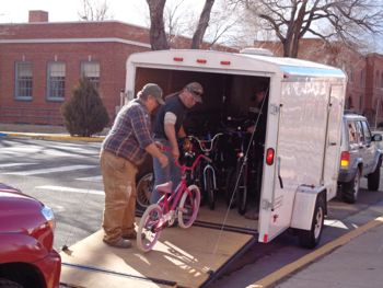 Unloading bikes for Christmas