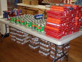 Lots of food for the Christmas baskets