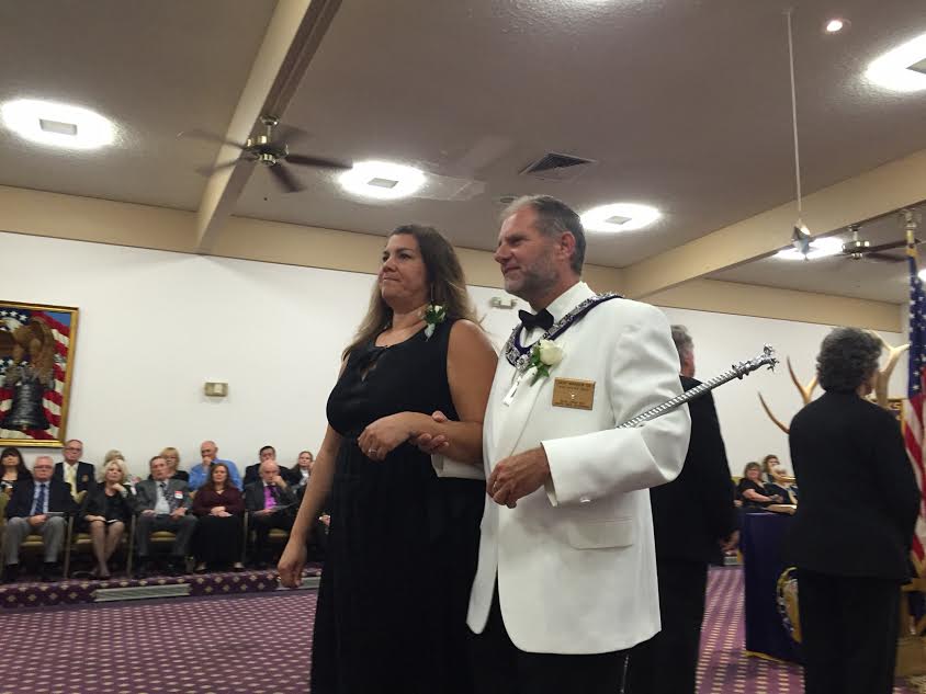 Incoming Pianist Tara Rous being escorted by Grand Esquire Jack Marden, PER during installation. - April 2016