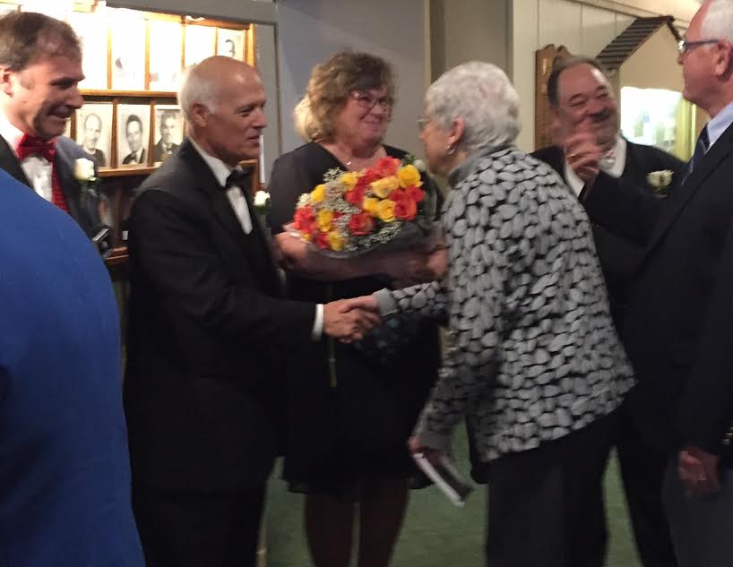 Mark and Karan Violante receiving guests following the installation ceremony as Marcus Supan, newly installed Leading Knight looks on. - April 2016