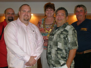 Our Lodge held initiations in the new Lodge room  with left to right is Ronnie Simpson, Nathan Weber, Wolf Brobeck 
and Dale Moore  after being inducted into the order by The Exalted Ruler, pictured center. 
 

 
