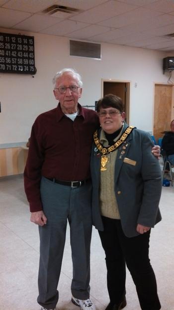 Norman Dionne- our longest elk member at Old Timers Night( 66 year member) with ER, PDD, PER Sandy Shene