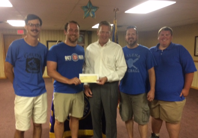 Galena Elks Lodge #882 presents a $500 donation to The Hope Foundation of Jo Daviess County. Pictured(L-R), Lecturing Knight Michael Staver, Loyal Knight Matt Hillard, Hope Foundation Board Member Chris Curran, Esquire Brian Kelly, Leading Knight Garrett Hahn. The donation will help finance a handicap ramp.