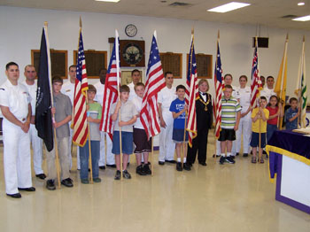 Bath is able to take advantage of Navy Crews, awaiting completion of their ships at the Bath Iron Works shipyard, to help with our annual Flag day ceremonies.