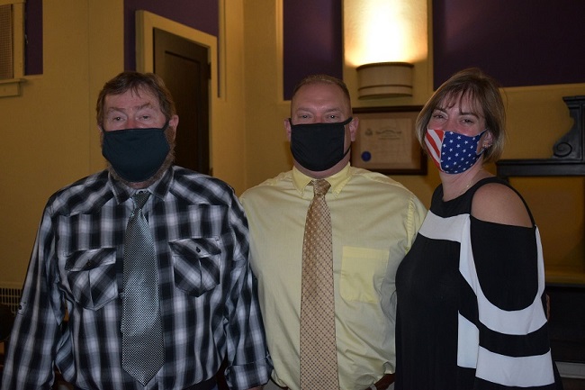 Newly initiated (10/15/2020) members David & Sara Doane with their sponsor, Brent Doane (center)