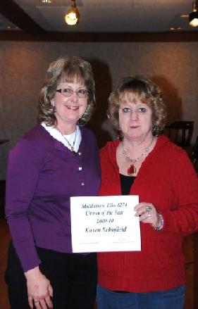 <b>Exalted Ruler</b> Laura Dickson with <b> 2009-10 CITIZEN OF THE YEAR</b> Karen Schofield