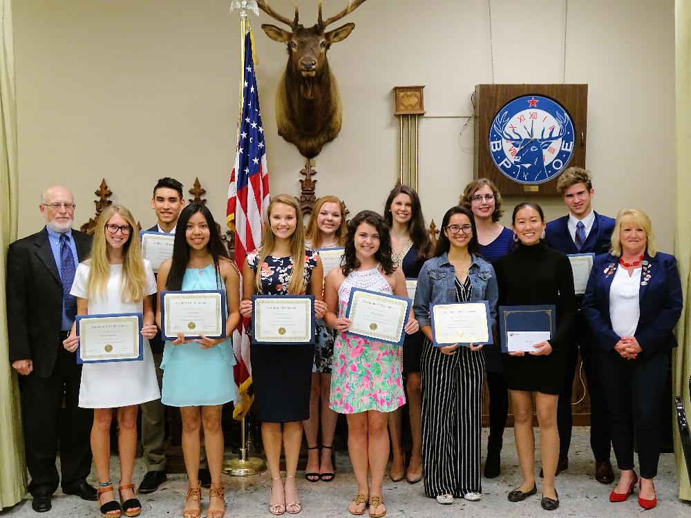  Lakeland Lodge 1291 presented #13,750 in Scholarships to 11 area students for 2019.
Back Row L-R : Dave Norwine, Scholarship Chair; Demetrius J. Rasmussen. Mulberry Senior High School; Parrish A. Westmoreland, Bartow Senior High School; Abby G. Branham, Lakeland Christian School; Gabrielle L. Snyder, International Baccalaureate Bartow High School; Anthony M. Amato, Winter Haven Senior High School;
Front Row L-R: Hanna D. Womersley, All Saints Academy, Winter Haven; Jacquelin Flores, Mulberry Senior High School; Lauren A. Musselman, George W. Jenkins Senior High School; Olivia M. Potthast, Chain of Lakes Collegiate Senior High School; Elizabeth Gonzalez, International Baccalaureate Bartow High School; Jasper L. Montgomery,  International Baccalaureate Bartow High School; Vicki Baker, ER.
(Unable to attend: Adelle R. Barski, Johnson Ferry Christian Academy, Marietta, GA.)