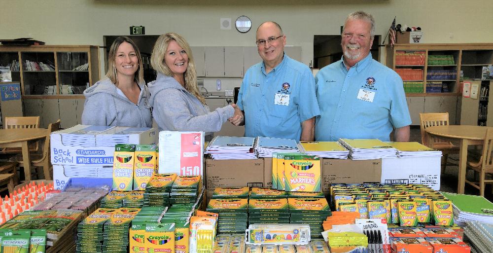 2017  Gratitude Grant - Ensworth School:
pictured l to r: FAN Adv. Therese Dent, Principal Dana Pedersen, Gary Lisignoli ER, Dave Lovik Chairman along with supplies donated with funds from Gratitude Grant and member donations.