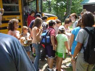 We made it! Rochester area kids arriving at Copper Cannon Camp in Franconia, NH for a one week stay!