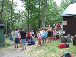 Children from Rochester area and other locations in the state await registration and assignments at Copper Cannon Camp, New Hampshire State Elks Major Project. 