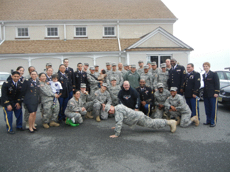 The Boonton Elks Lodge #1405 donated their Hall to the C Company, 250th Brigade Support Battalion, 50th Infantry Brigade Combat Team, and the 42nd Infantry Division of  New Jersey Army National Guard for their Christmas Party. Included in this photo is Exalted Ruler James R Christian (bottom row 4th from the right), and CPT Claudia Tascon, Company Commander, Medical Service Corps (bottom row 2nd from the left)
They are the Brigade Medical Company (Charlie Med).  The unit has been deployed to Iraq twice - once in 2004 and the second time in 2008. 

As you may have noticed, they wear the 42ID patch (half rainbow): 

"The 42nd Division stretches like a Rainbow from one end of America to the other."
--General Douglas MacArthur—
 
 

If you're interested, take a look at the history of our Division at this website: 

http://dmna.ny.gov/arng/42div/42id.php?id=patch

