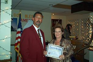 MATT PIEPER PRESENTING LAURA MERENDA WITH THE EXALTED RULER'S APPRECIATION AWARD