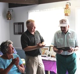 Our Guest of Honor Louis Angelone receives his plaque from the Hyannis Elks ER Dave Dunbar, honoring his service during WWII.