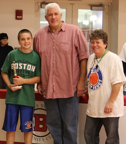 Pictured L to R: Hoop Shoot Local Winner Garrett Lynch, Exalted Ruler Rich Walker and Esteemed Lecturing Knight (Hoop Shoot Coordinator) Donna Medeiros.