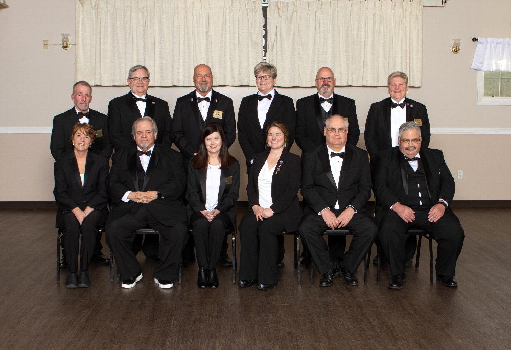 Front row L-R Chaplin Laura Seaver, Leading Knight Tim Crowley, Loyal Knight Randa Newsome, ER Rori Dargie, Lecturing Knight Phil Guimond, Trustee Chair Peter Lee
Back Row L-R  4yr Trustee Phil Bowden, Treasurer Steve Dupuis, 3rd Yr Trustee Bill Thompson, 5th yr Trustee Lauren Lennerton, 1st yr Trustee Bill Desjardins, Secretary Joan Howard, missing from photo Inner guard Dick Gosselin