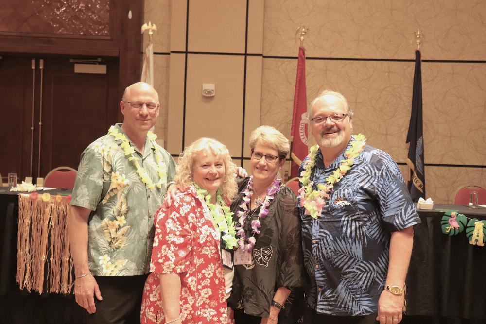 CEA President Alle Lenkt, wife Kim and Amy Mills wife of GER T. Keith Mills.  Attending the 118th Colorado Elks State Convention.