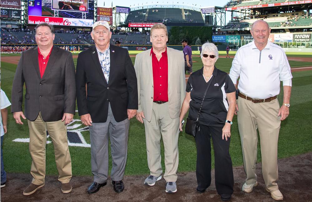 Colorado Elks Association State Conventions Drug Awareness at Rockies September 7th.  Left to right Grand Exalted Ruler Michael T. Luhr, Past Grand Exalted Ruler and State Sponsor John D. Amen, Colorado Elks Association President Gary Salberg, State Drug Awareness Chairperson Chery Gordon and Aurora Elks Lodge Drug Awareness Committee Person Dennis Gade.
