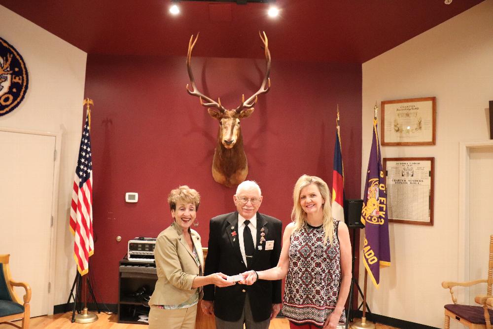 Lodge donated Gateway Domestic Violence Services.
Pictured are Elks National Chairperson Arliss Guerrero, Exalted Ruler William Lakers and Director of Development & Public Relations.