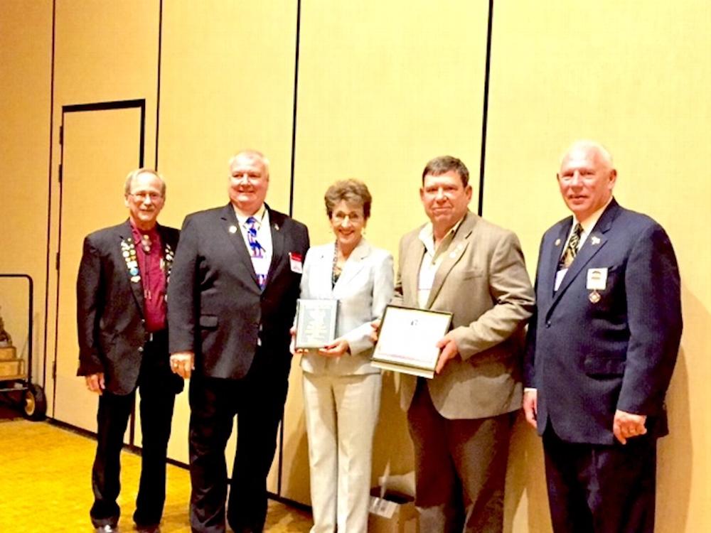 2nd Place Award for ENF 2016-2017 at Colorado Elks Association 2017.  Left to right State ENF Chairman Tom Root.  Grand Exalted Ruler Malcolm J. McPherson, Lodge ENT Chairman Arliss  Guerrero, Past Exalted Ruler Robert Charleston and Pass Grand Exalted Ruler John D. Amen.   