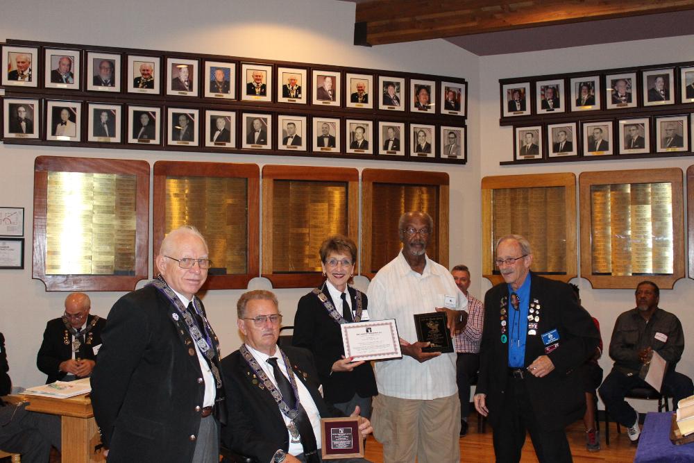 Image 7278 left to right PDDGER, ENF District Chairman William Lakers, Lodge Trustee Ken Findlay. Lodge Trustee, Lodge ENF Chairperson Arliss Guerrero, past Exalted Ruler Arthur L. Ashley and Colorado Elks Association 3rd Vive-President, PDDGER Tom Root.