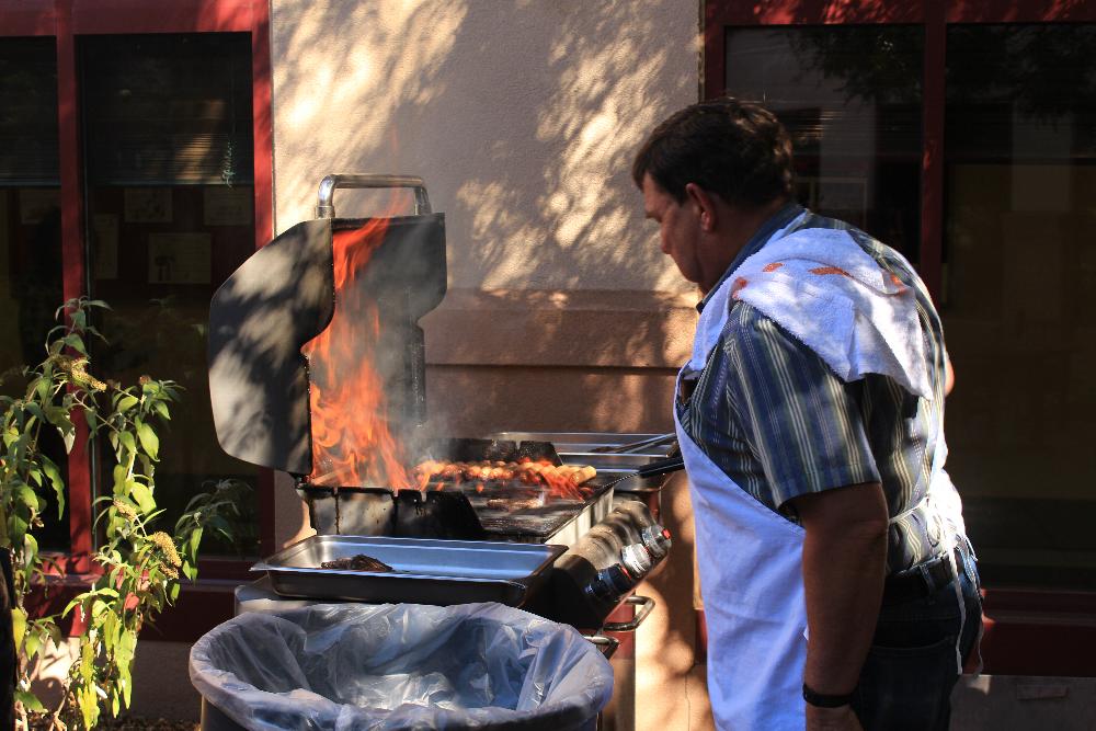 VA Home barbecue - Bob attending to the conflagration