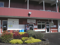 View of front of lodge. 