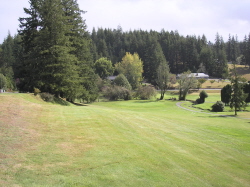 Looking down fairway to no.1 green