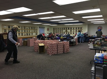 Here's a view of the Pierre Elks Lodge members who spent the morning of Saturday, December 12 going through and organizing the many donations given during the 2020 Elks Veterans Stocking Stuffer event.