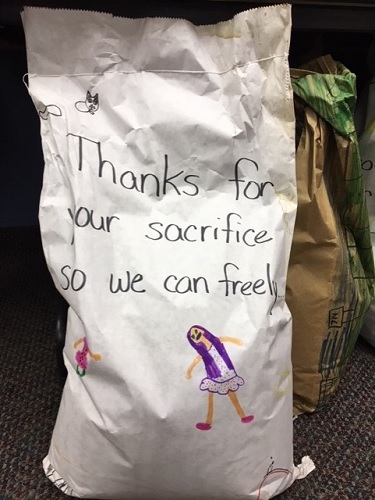 Several bags of birdseed were donated in late 2019 to feed feathered friends at the Michael J. Fitzmaurice State Veterans Home and the bags were decorated by local students. 