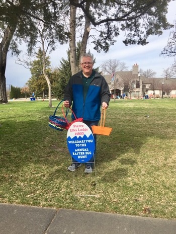 Pierre Elks Lodge member Wade Pogany helping set up the 2019 Elks Easter Egg Hunt. 