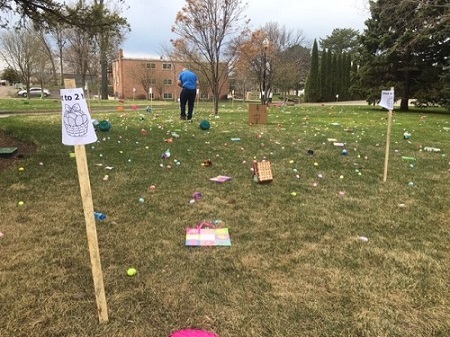 It took some time, but thousands of sweet treats, toys galore and about 12,600 candy filled plastic eggs were laid out on the grass of the mansion grounds for the 2019 Easter Egg Hunt.  Thanks to Riggs High School students in Mrs. Ulmen's class for helping Elks Lodge members to get the eggs ready for the big day!