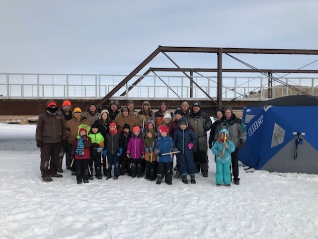 Here's a group photo of some of the 2019 Youth Ice Fishing participants.  Thanks to Elks Lodge member Steve Wegman and various volunteers; the event was considered a success-despite the February cold.