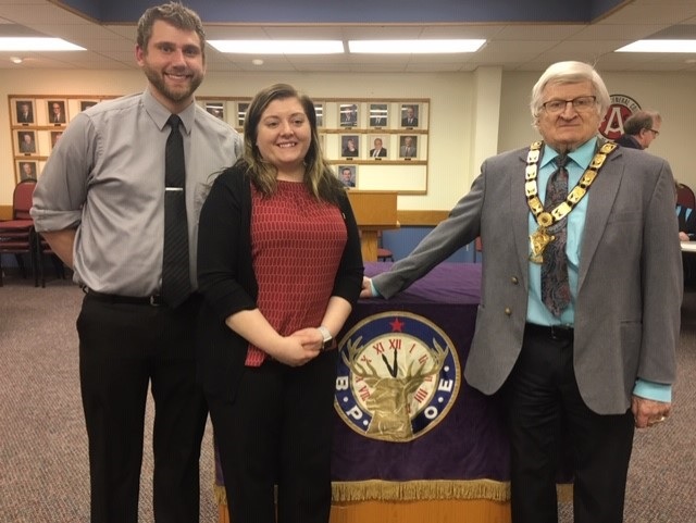 The Pierre Elks Lodge #1953 welcomed Nathan and Lacey Walz as our newest members.  Nathan and Lacey were initiated as the Lodge's newest members on Wednesday, March 20, 2019.  They are shown here with Exalted Ruler Matt Schatz (right) after the ceremony. Anyone interested in joining the Pierre Elks Lodge is asked to call 605-280-9614.