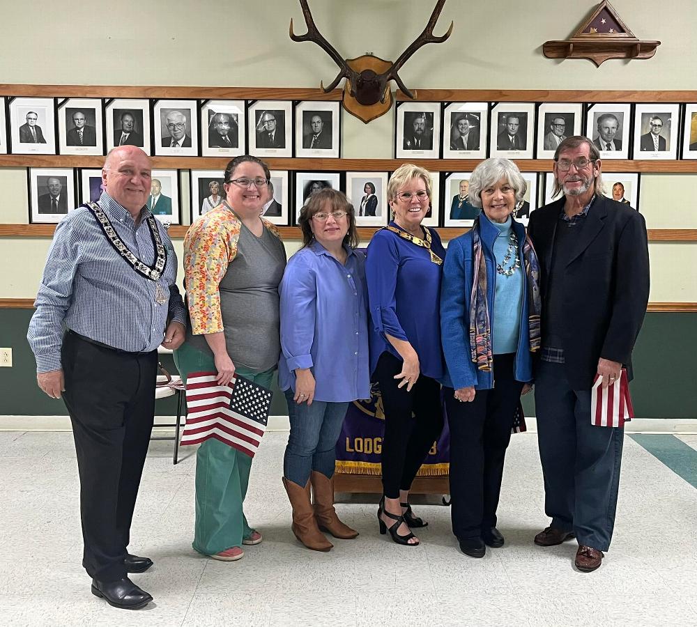 Welcome to our newest members: Lindsey Myers, Carol DeLooze, Kitty Wolfe, & Ernest Crosby. Also pictured is Esquire Bob Tiegs & ER Donna Miller!!